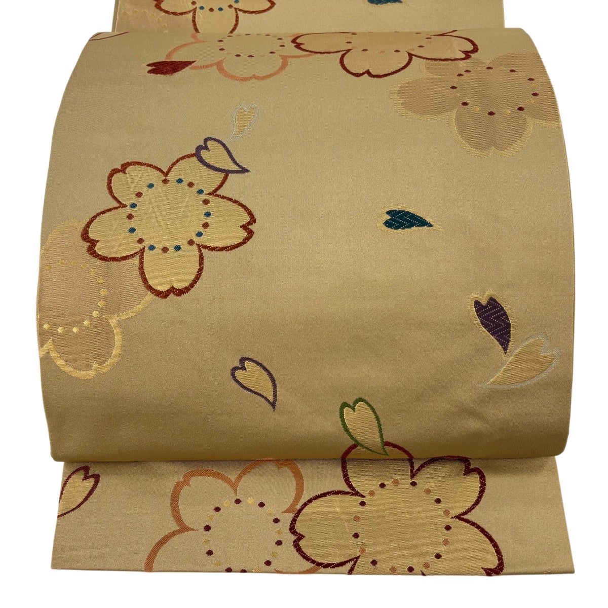 袋名古屋帯 優品 桜 花びら 薄茶色 化繊｜中古・古着・リサイクル着物