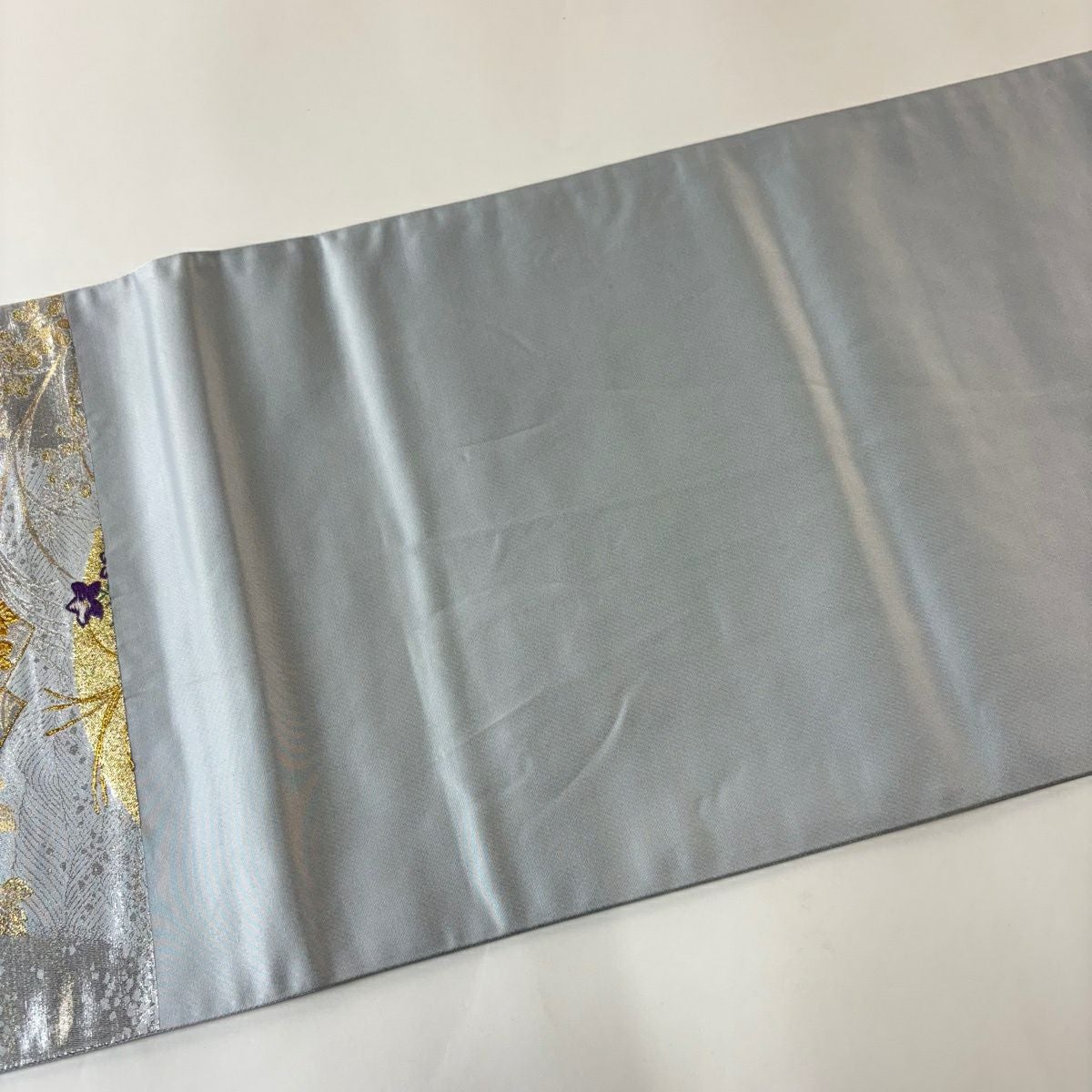 袋帯 秀品 扇面 花鳥 金銀糸 箔 銀色 六通 正絹｜中古・古着