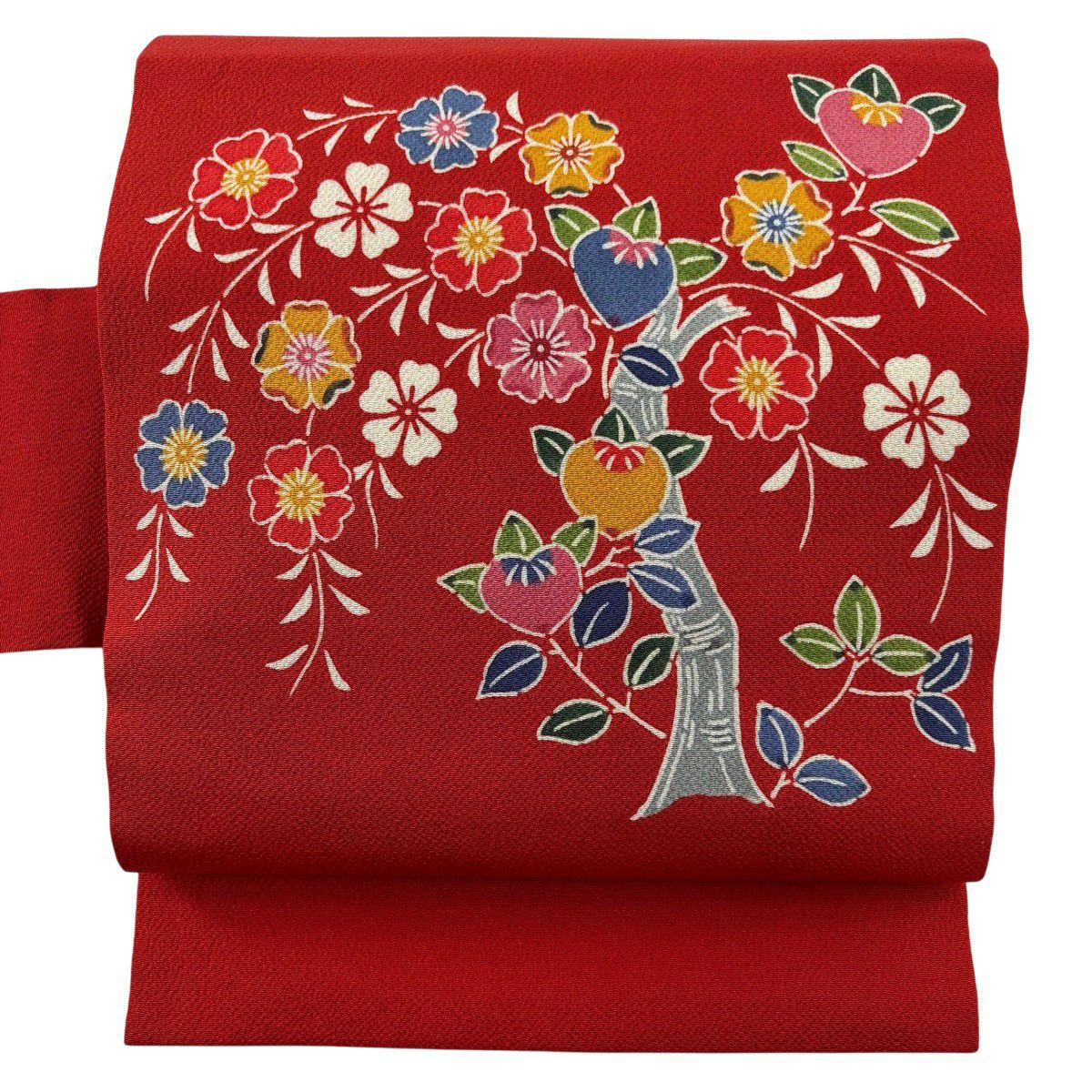 美品】開き名古屋帯 逸品 落款あり 平野晋二郎 琉球紅型 びんがた 草花