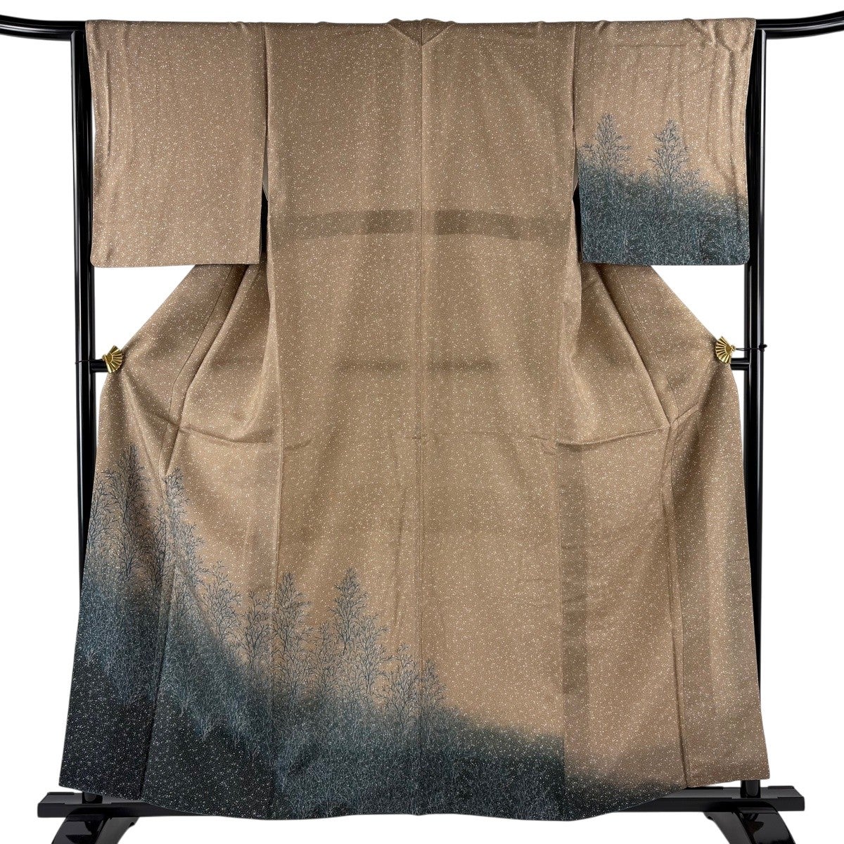 美品】 付下げ 身丈164.5cm 裄丈64cm M 袷 樹木 絞り 赤茶 正絹 秀品