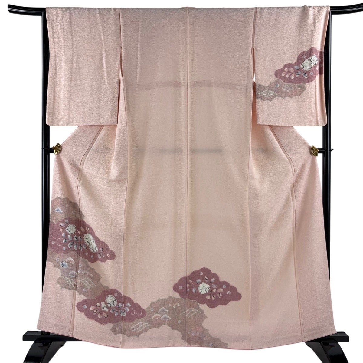 付下げ 身丈162.5cm 裄丈65.5cm M 袷 やまと 草花 灰紫 正絹 秀品