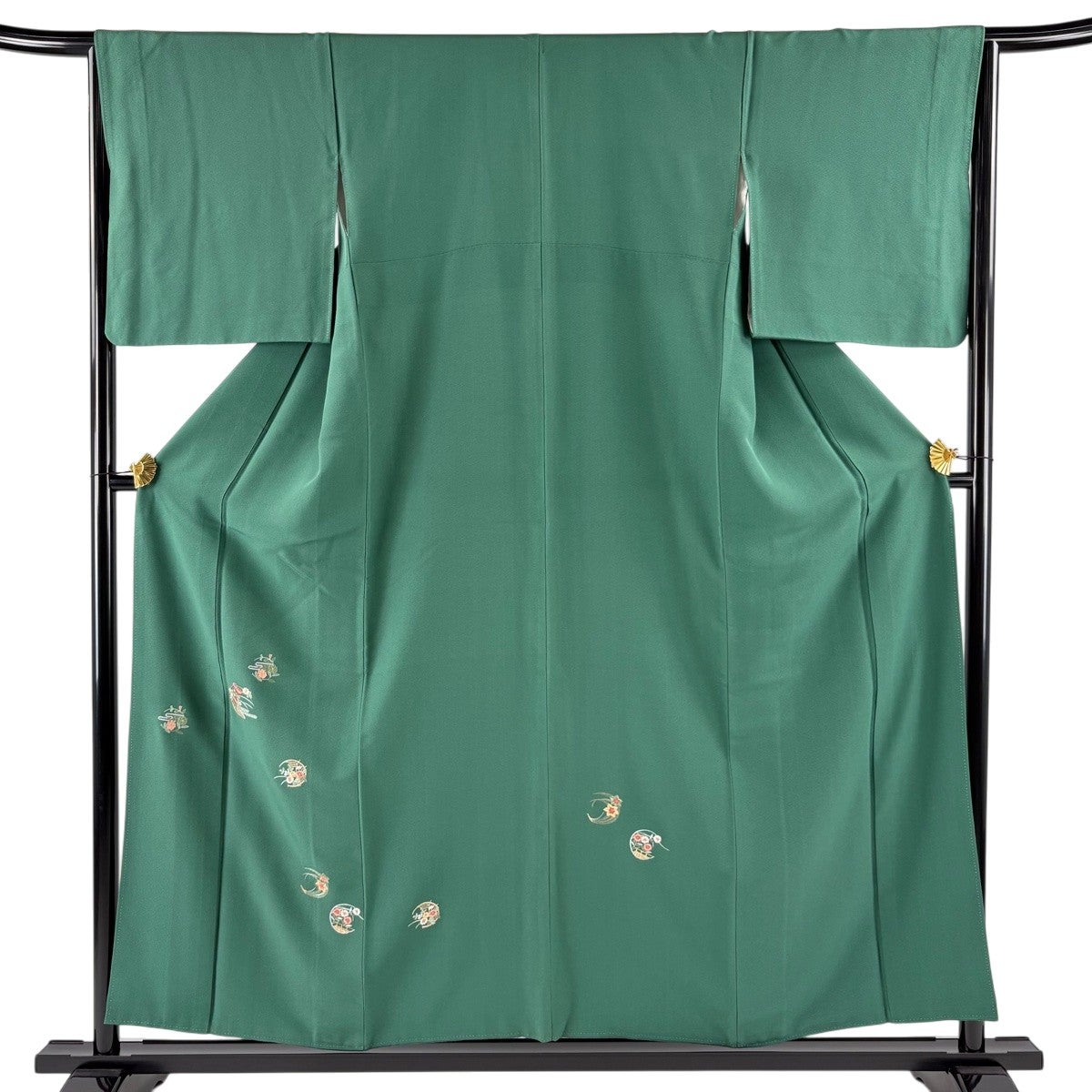 付下げ 身丈156.5cm 裄丈63cm S 袷 草花 絞り 金彩 灰緑 正絹 秀品
