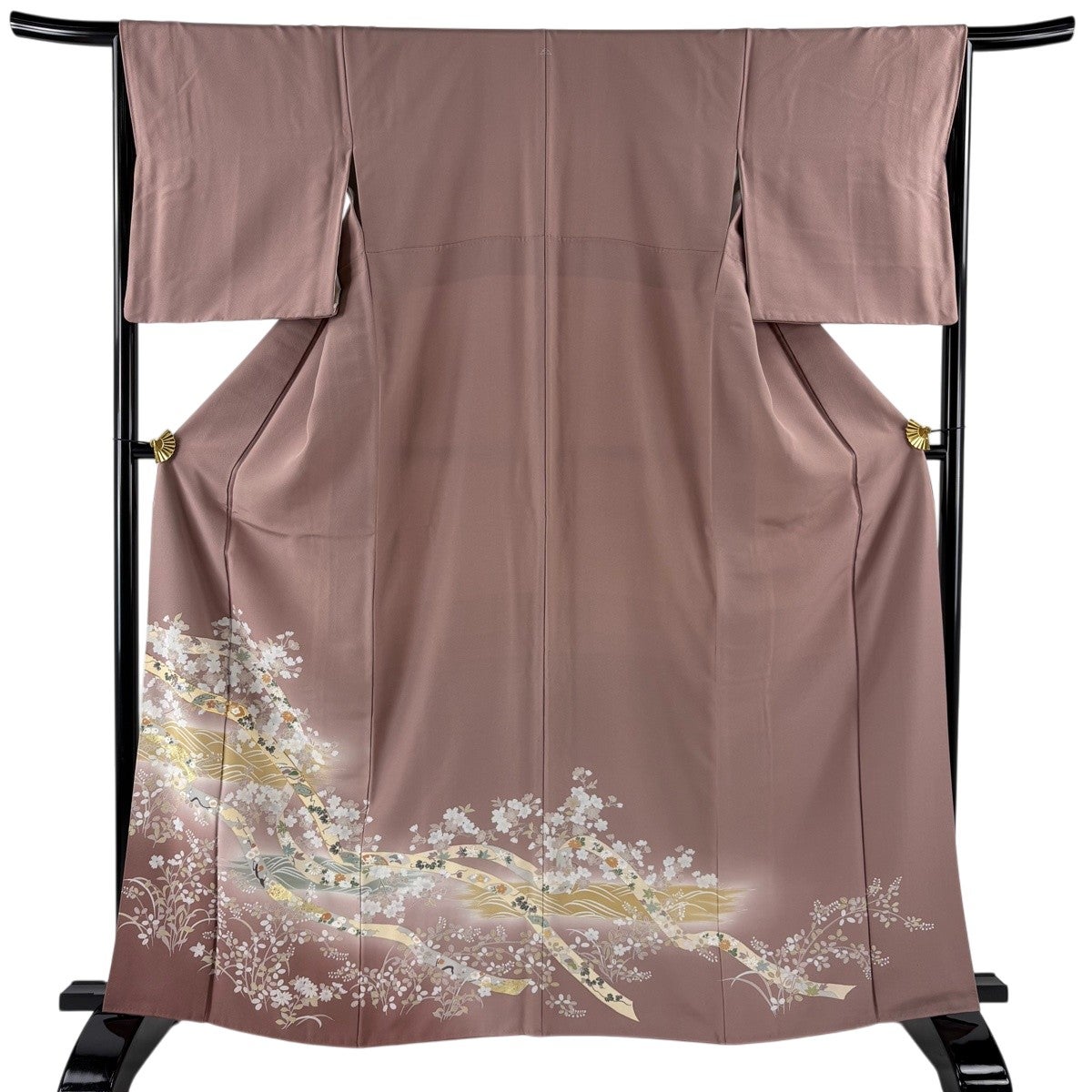 色留袖 身丈167cm 裄丈67cm M 袷 松竹梅 扇 金彩 ピンク 正絹 秀品 一