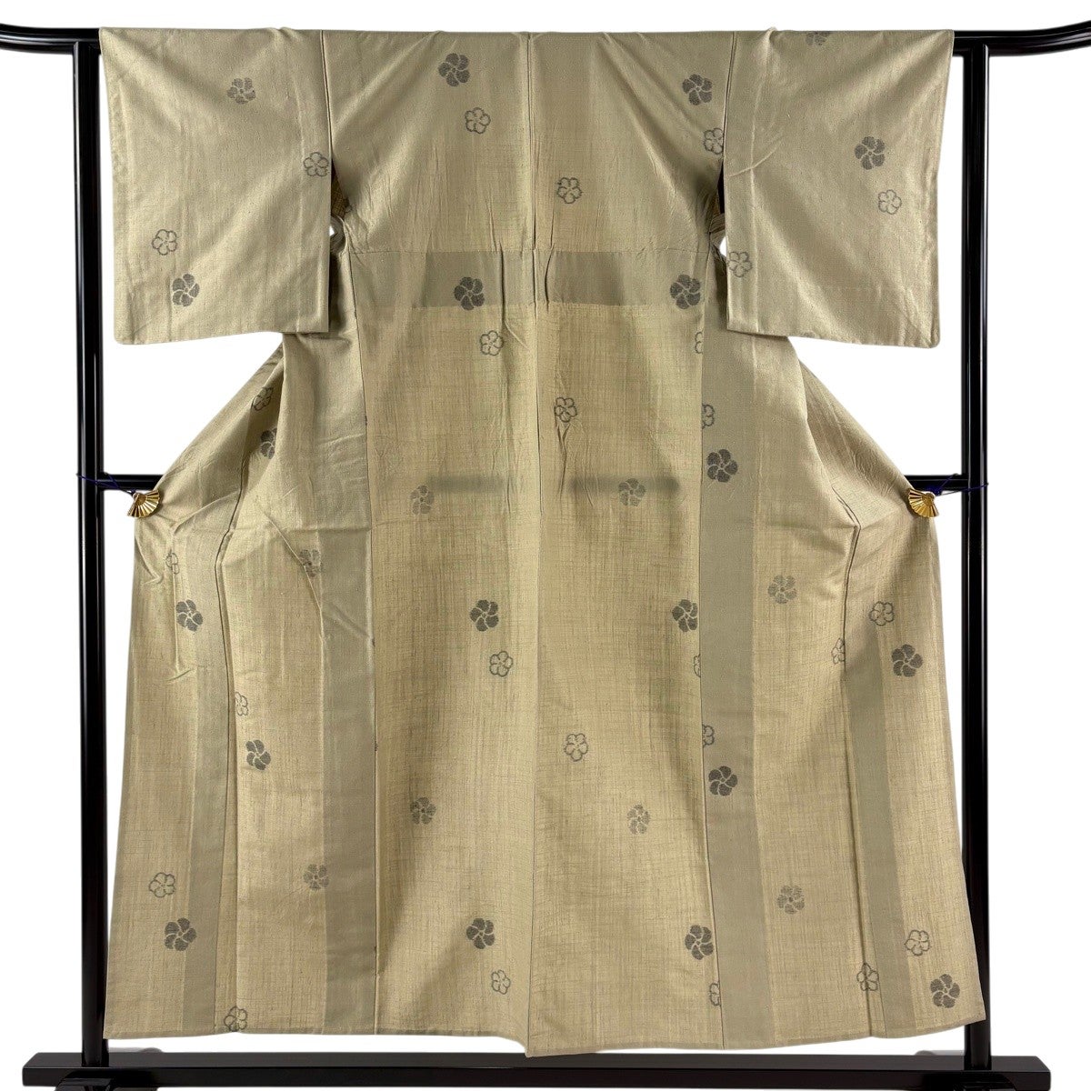 紬 身丈156.5cm 裄丈64cm M 袷 横縞 黒 正絹 優品｜中古・古着