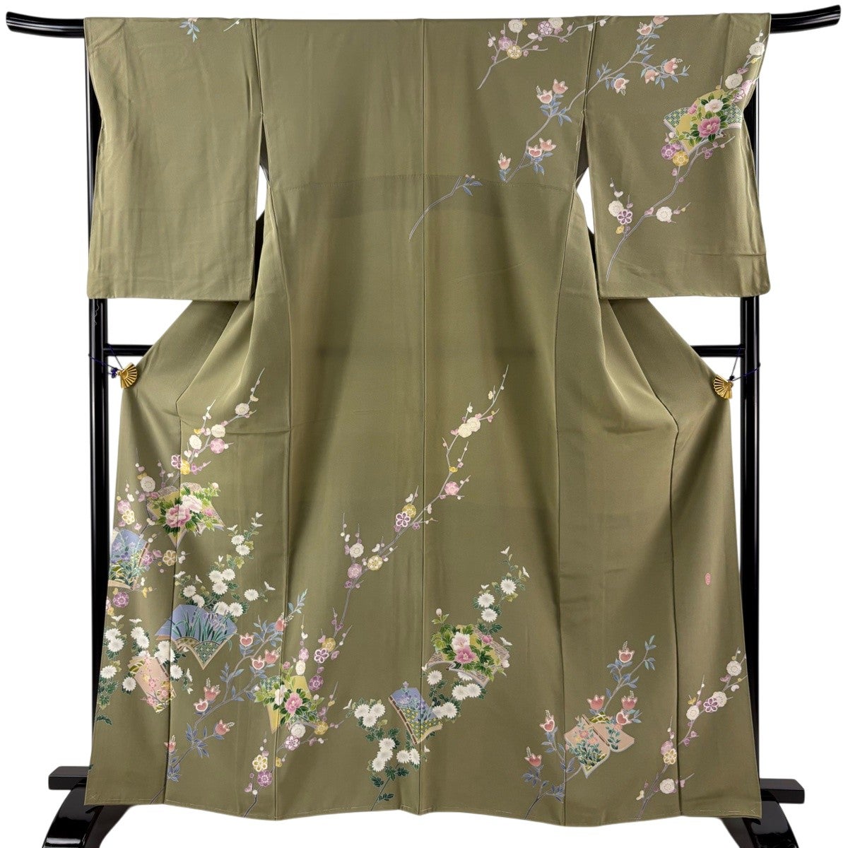 美品】 訪問着 身丈169cm 裄丈69cm L 袷 草花 墨流し 金通し ぼかし 薄