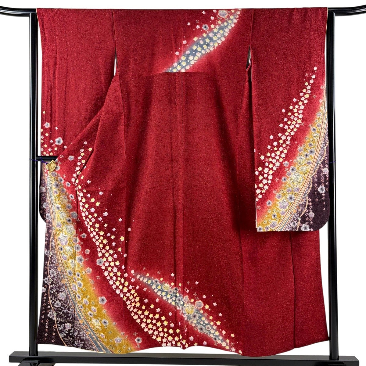 振袖 身丈155cm 裄丈66.5cm 正絹 逸品 【中古】 美品】 振袖 身丈154cm 裄丈61.5cm S 袷 花車 桜 金糸 金彩 紺色 正絹