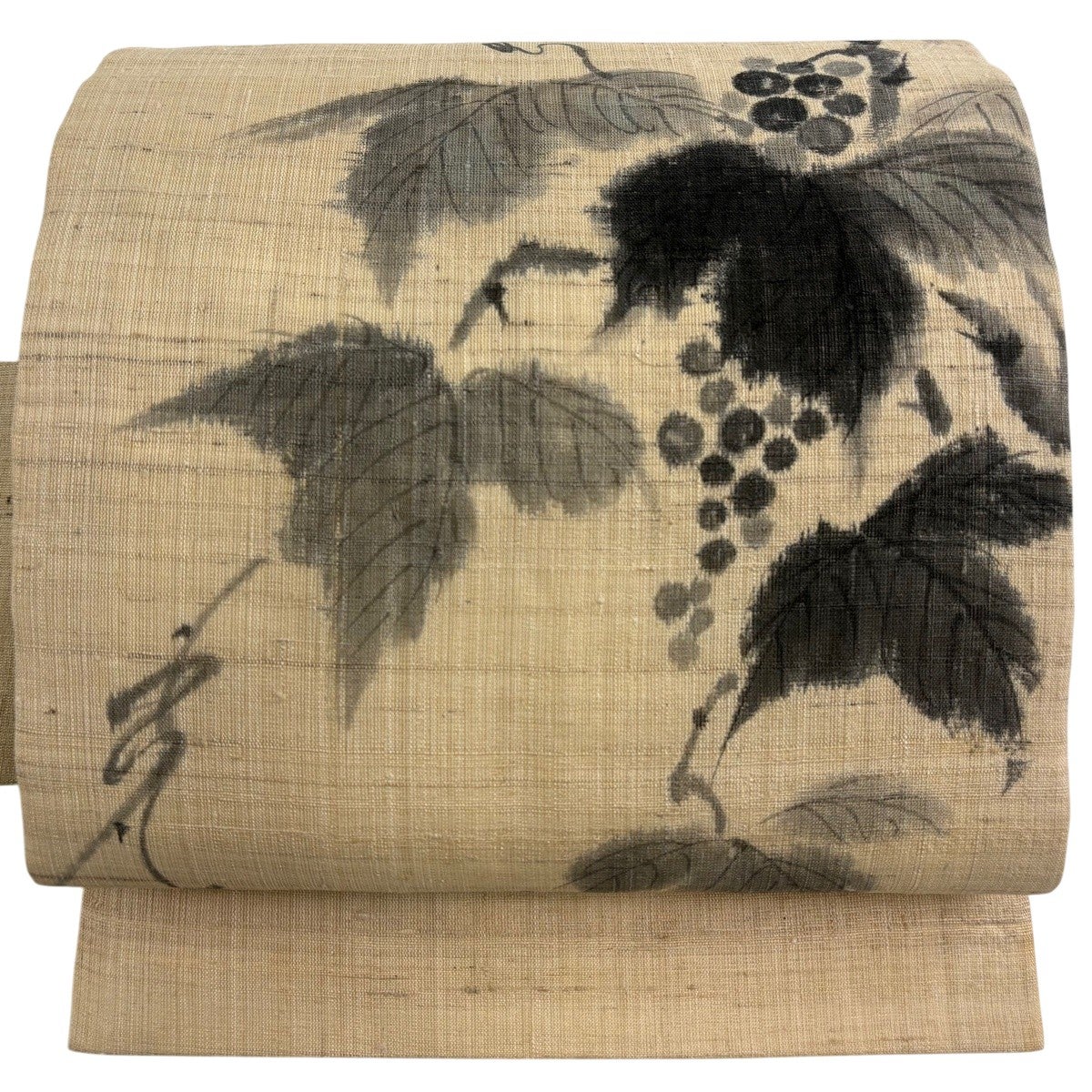 美品】 名古屋帯 名品 夏帯 紬地 葡萄 薄茶色 正絹｜中古・古着