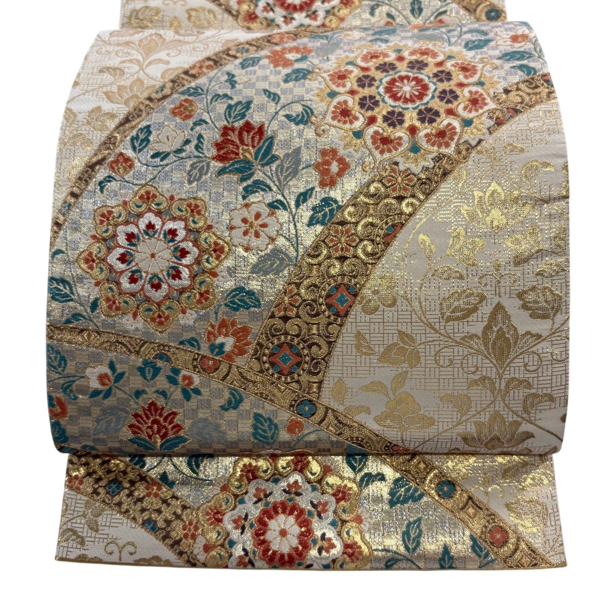 袋帯 美品 秀品 華文 花唐草 刺繍 金糸 金色 六通 正絹 【中古