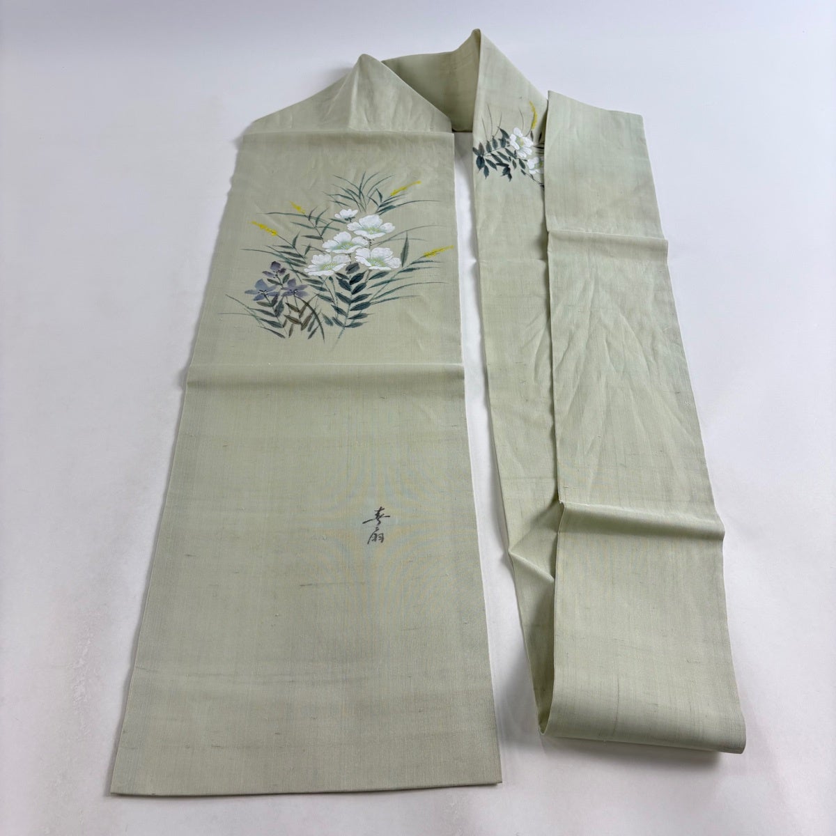 名古屋帯 名品 落款あり 夏帯 草花 薄緑 正絹｜中古・古着・リサイクル