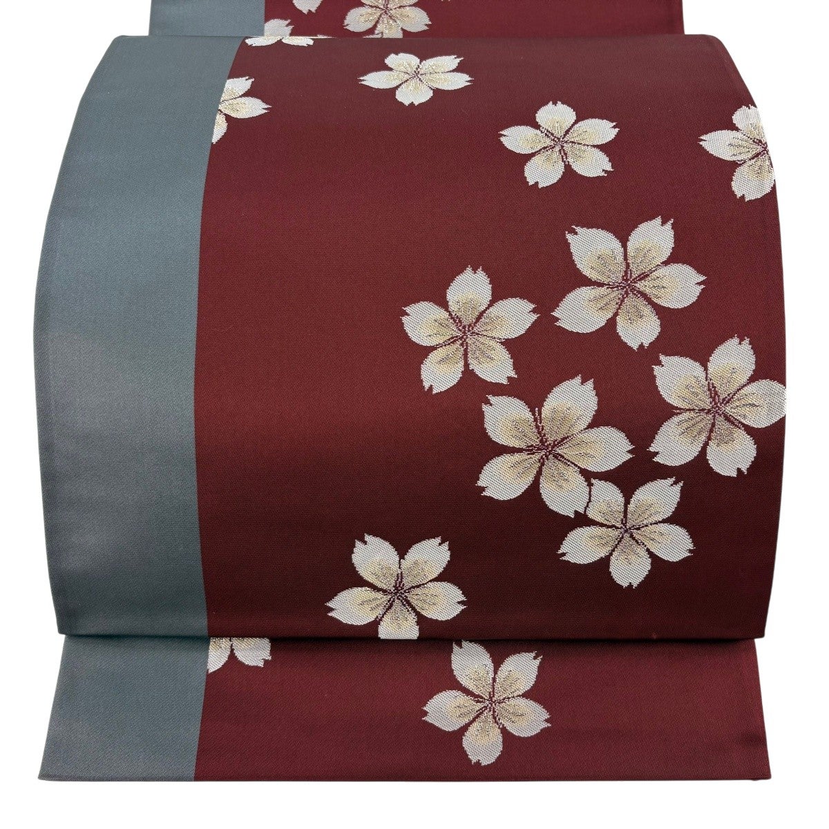 袋帯 逸品 辻村ジュサブロー 落款あり 桜 花びら 灰紫 六通 正絹｜中古