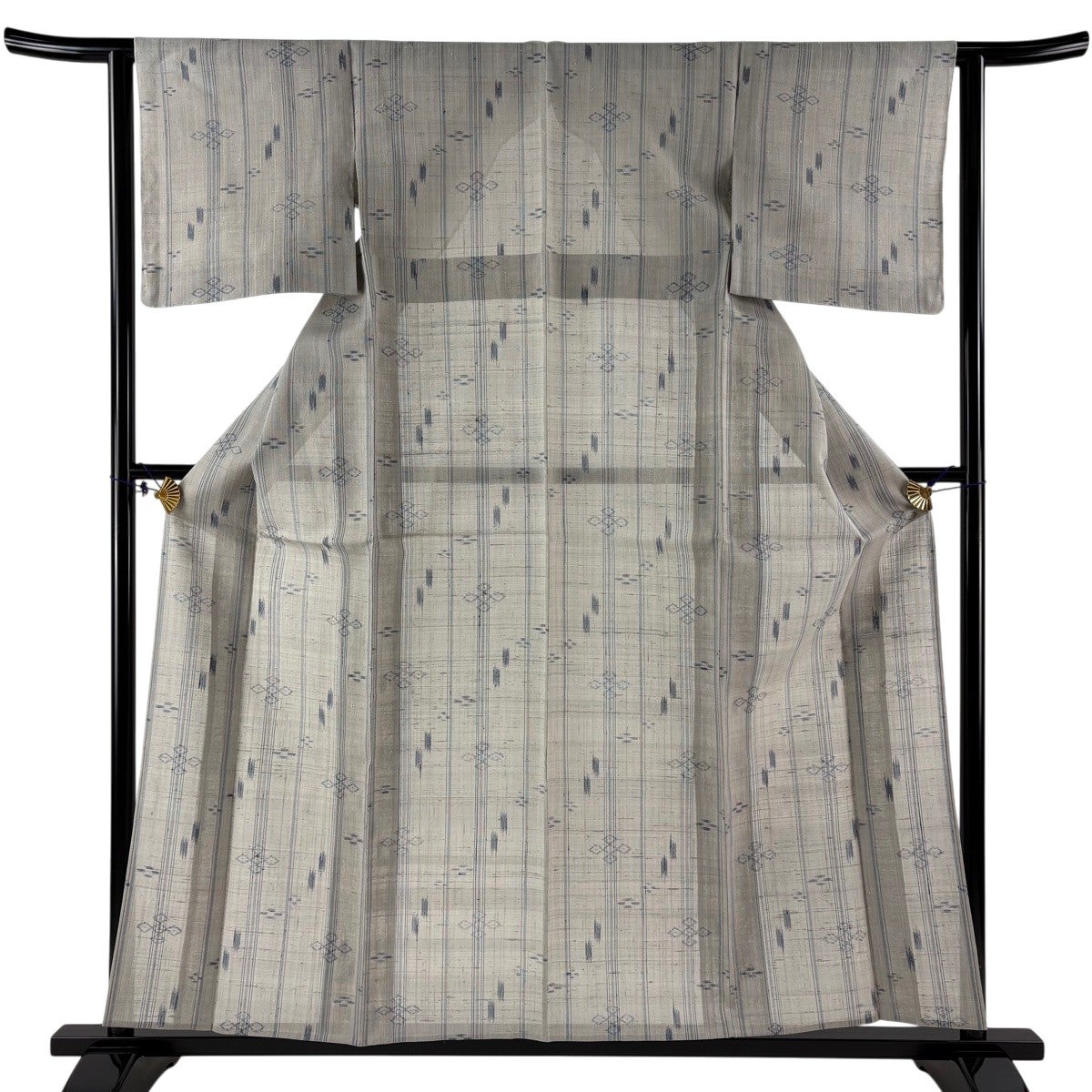 小紋 正絹 薄物 S 絽 美品 夏紬地 秀品｜中古 裄丈63cm 草花 黒灰 L