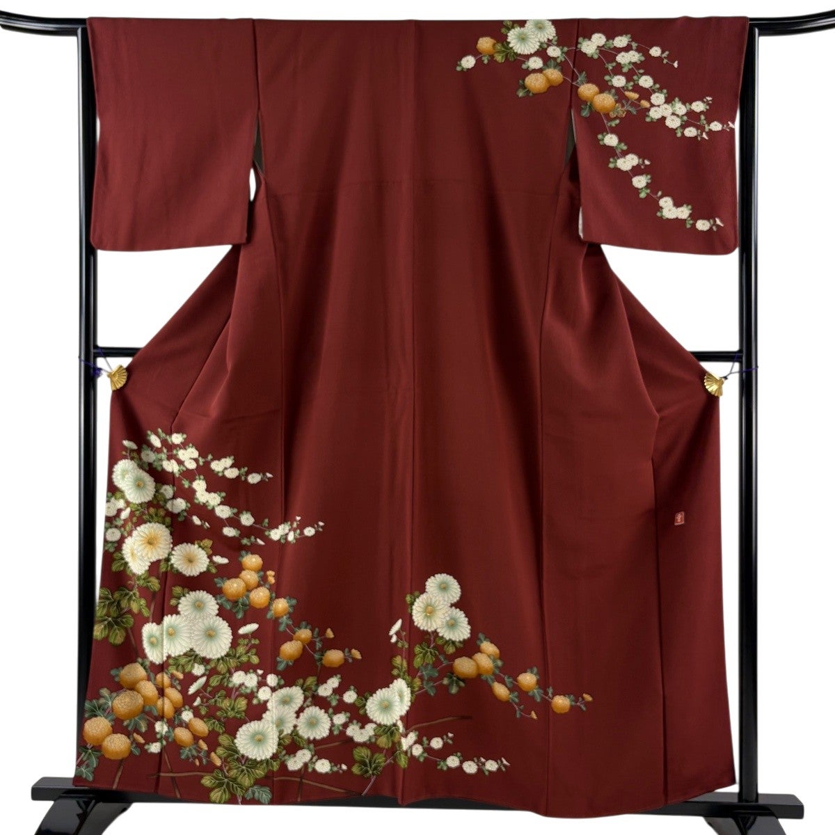 訪問着 身丈159cm 裄丈64cm M 袷 花井幸子 落款あり 菊 金糸 金彩