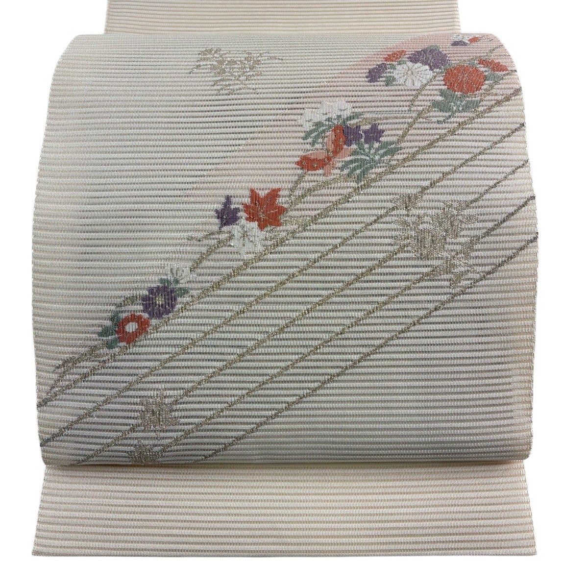 名古屋帯 秀品 夏帯 絽 八寸名古屋帯 草花 蝶 金糸 ベージュ 正絹