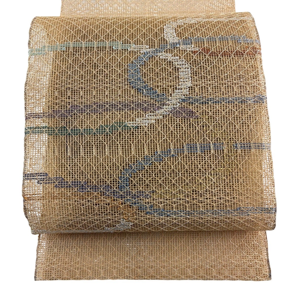 名古屋帯 秀品 夏帯 羅 八寸名古屋帯 松葉仕立て 幾何学模様 箔 金糸
