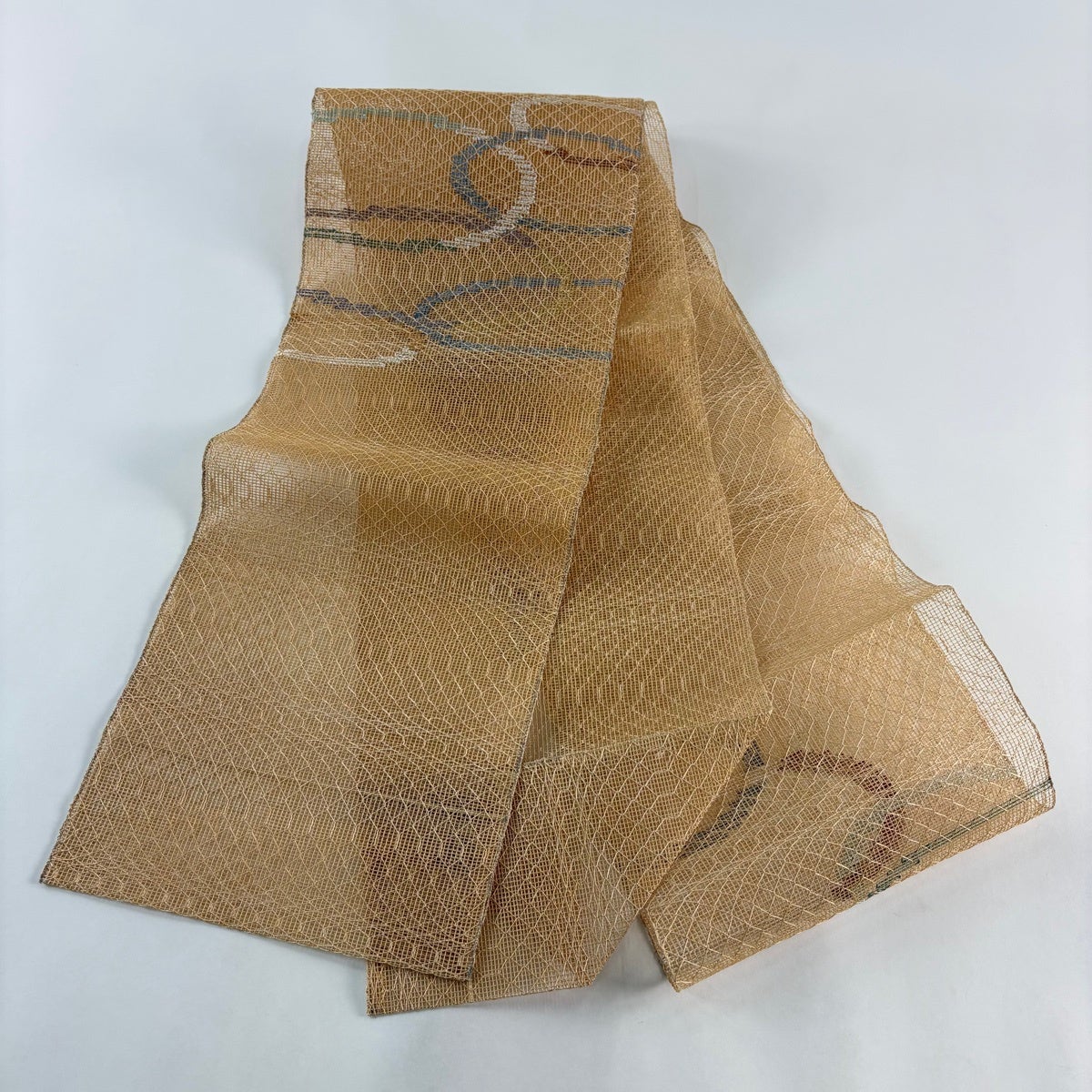 名古屋帯 秀品 夏帯 羅 八寸名古屋帯 松葉仕立て 幾何学模様 箔 金糸