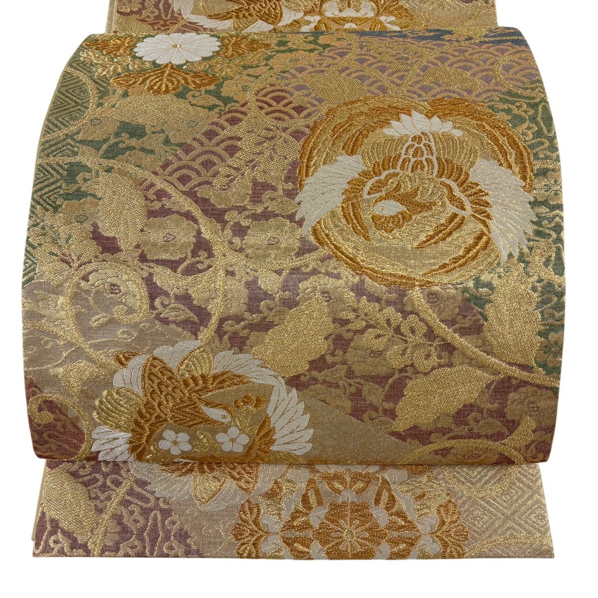 袋帯 美品 秀品 有職鳳桐文様 鳳凰 桐 唐織 箔 紫 六通