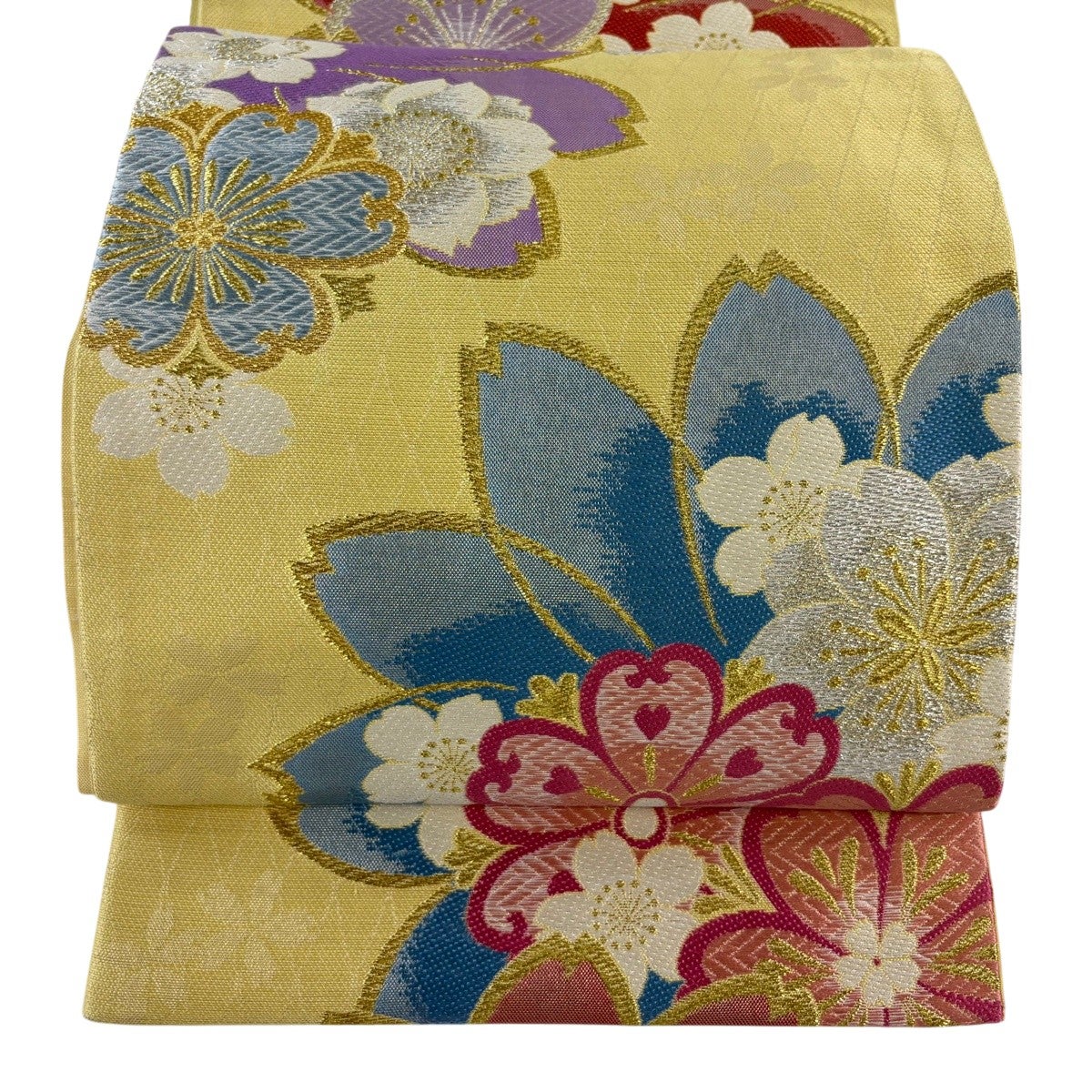袋帯 秀品 関西仕立て 華文 花鳥 金銀糸 箔 クリーム 六通 正絹｜中古