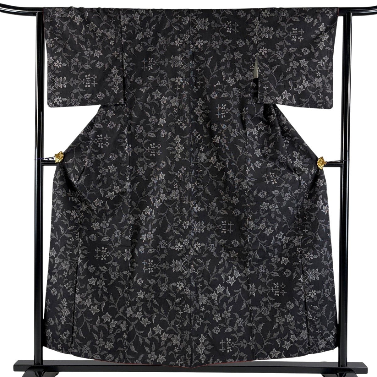 紬 身丈158cm 裄丈63cm S 袷 松竹梅 格子 焦茶色 正絹 秀品｜中古