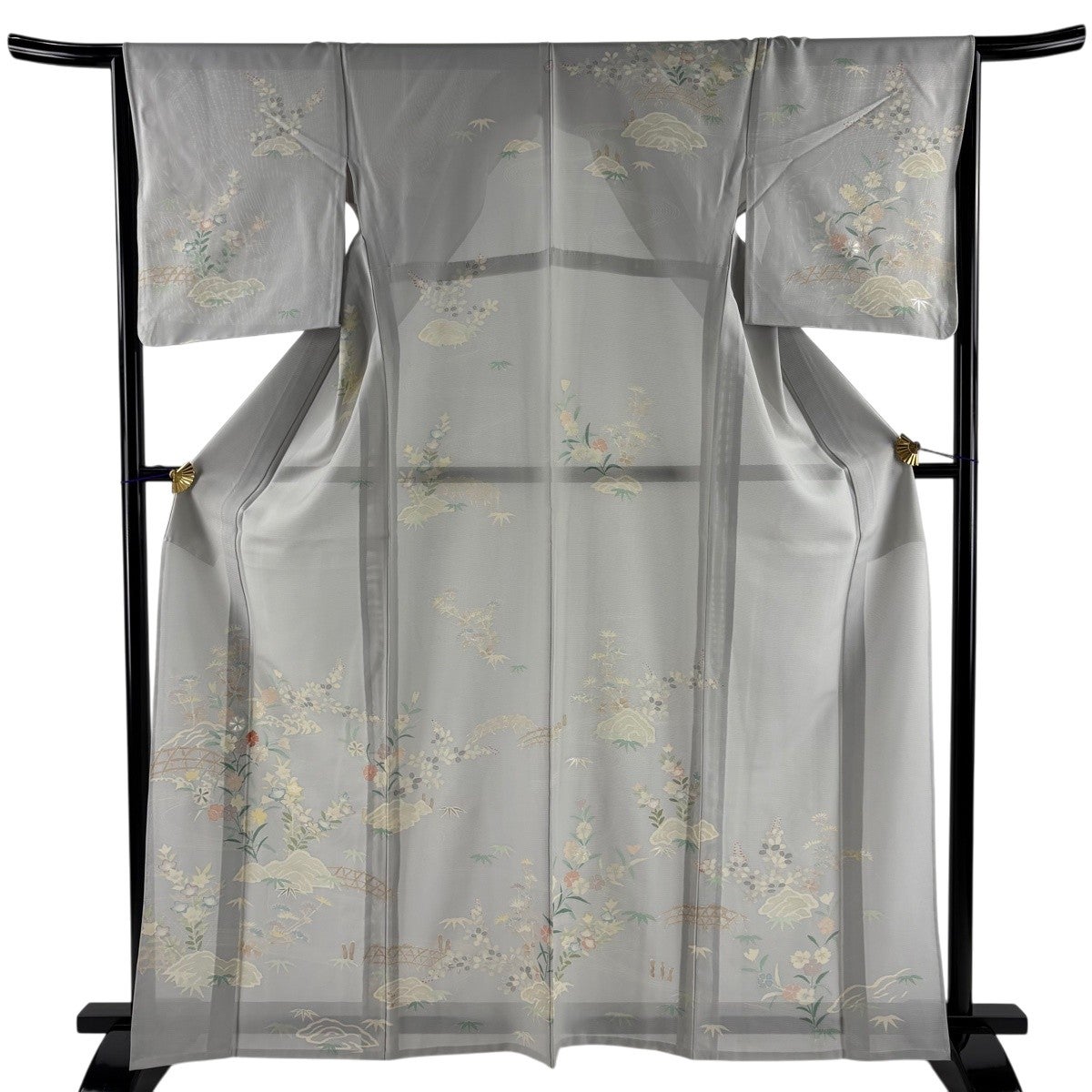 ★専用★訪問着 紗 夏 クリーム系　身丈159.5cm 裄丈64cm 正絹 美品】 訪問着 身丈162cm 裄丈64.5cm M 薄物 夏紬地 秋草 松竹梅 金彩