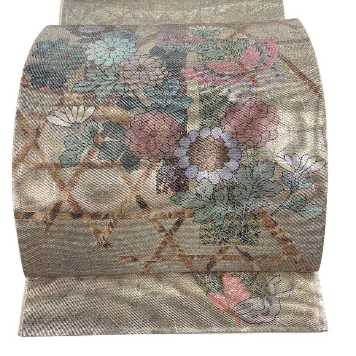 袋帯 秀品 風景 建物 螺鈿箔 金彩 金色 お太鼓柄 正絹｜中古・古着