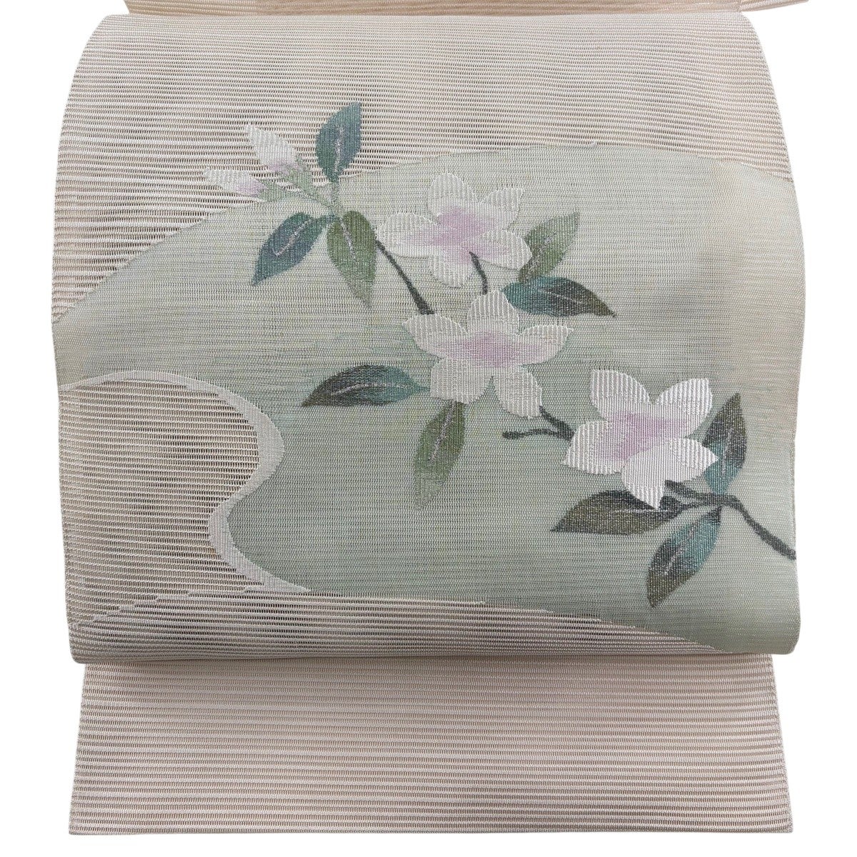 名古屋帯 秀品 夏帯 絽 松葉仕立て 八寸名古屋帯 草花 流水 銀糸