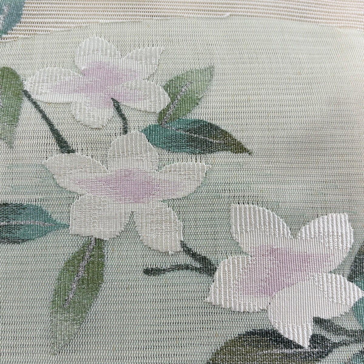 名古屋帯 秀品 夏帯 絽 松葉仕立て 八寸名古屋帯 草花 流水 銀糸