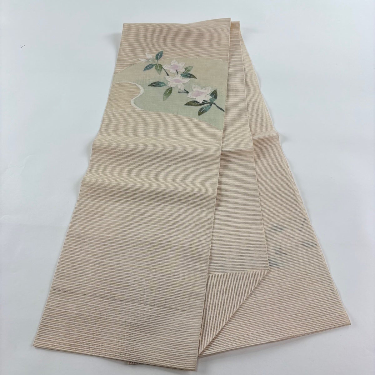 名古屋帯 秀品 夏帯 絽 松葉仕立て 八寸名古屋帯 草花 流水 銀糸