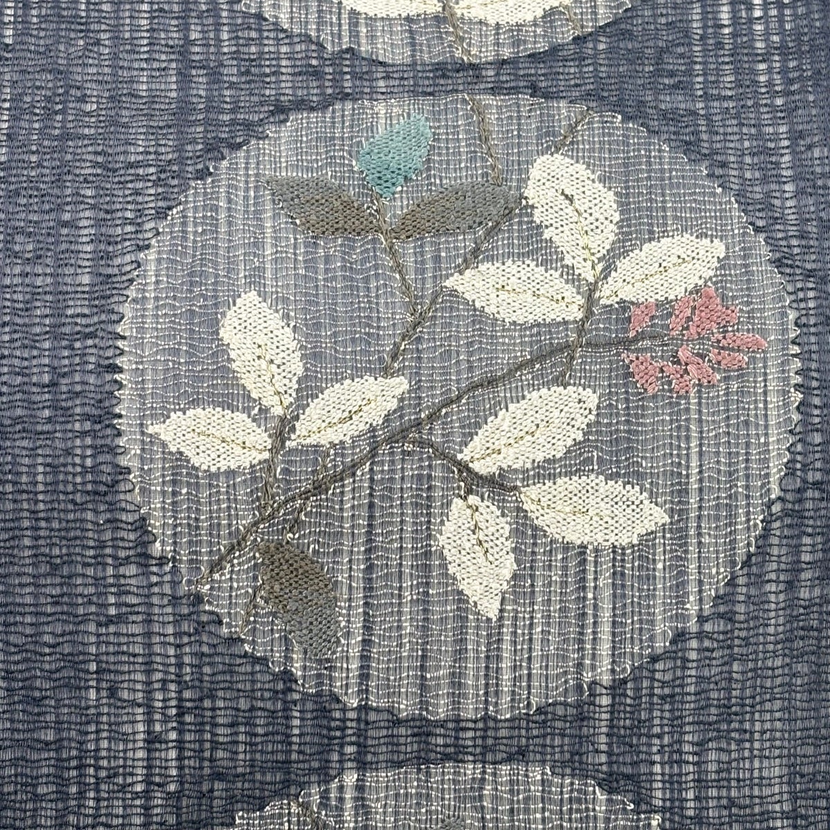 美品】 袋帯 秀品 夏帯 丸文 草花 金糸 紺色 お太鼓柄 正絹｜中古