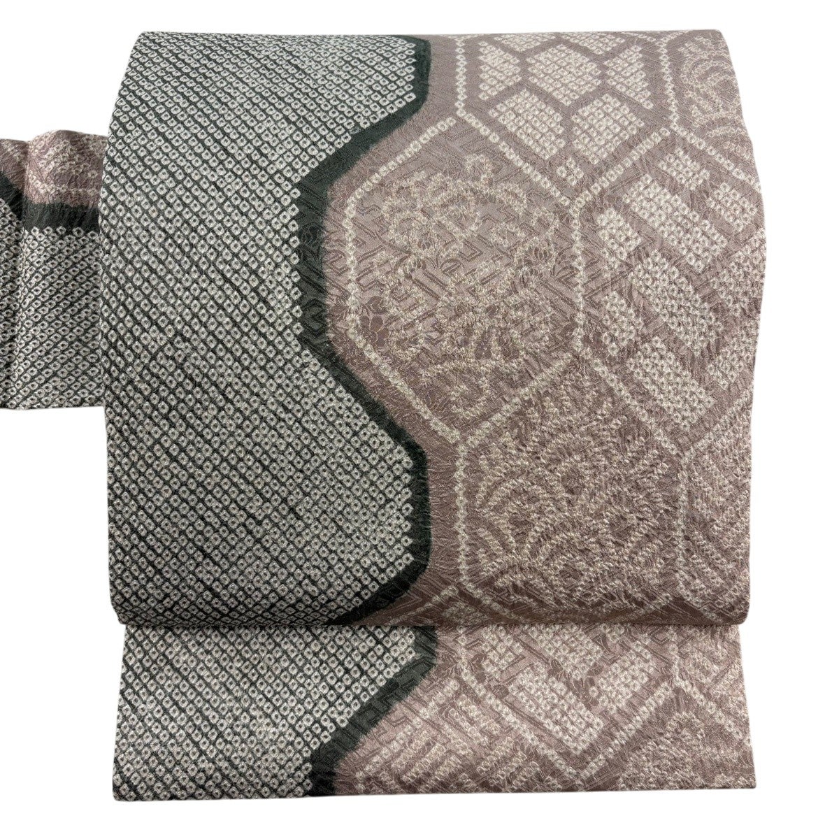 美品】 名古屋帯 秀品 亀甲 花唐草 絞り 薄紫 正絹｜中古・古着