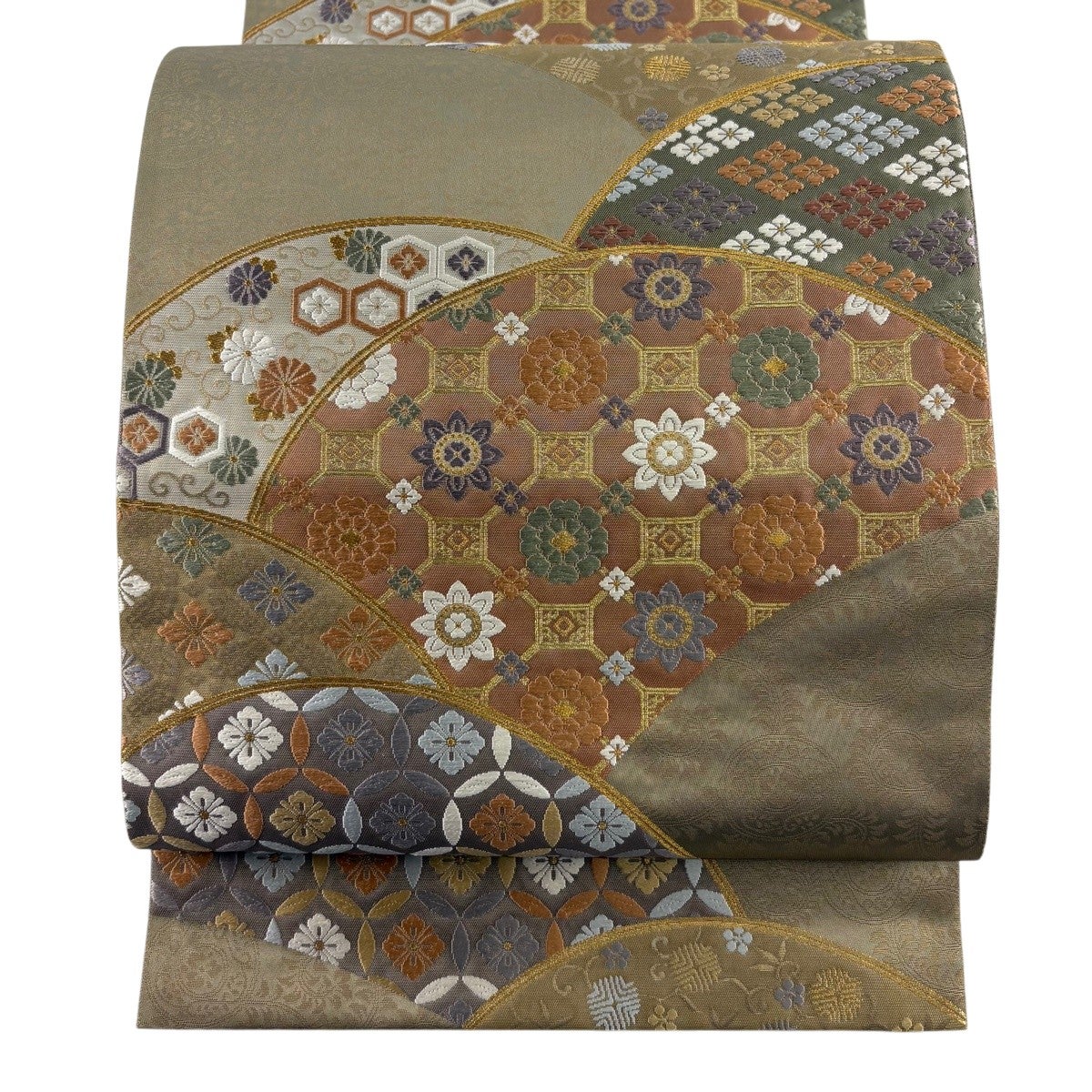 美品】 名古屋帯 秀品 華文 七宝 刺繍 箔 赤茶 正絹｜中古・古着