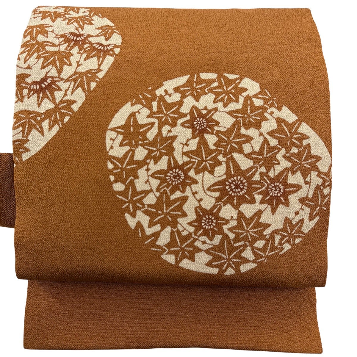 30%OFF 【美品】 名古屋帯 秀品 落款あり 伊勢型染 丸文 草花 茶色