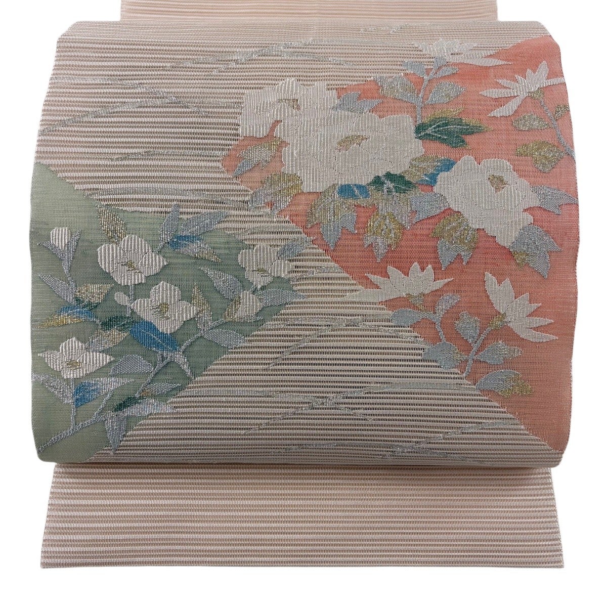 名古屋帯 秀品 八寸名古屋帯 牡丹 金銀糸 綴れ織 金色 正絹｜中古