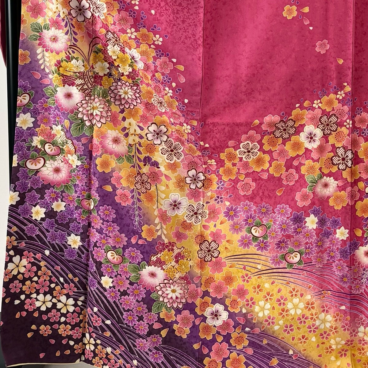 【美品】 振袖 身丈168.5cm 裄丈70cm 正絹 名品 【中古】 美品】 振袖 身丈168.5cm 裄丈70cm L 袷 袋帯フルセット 鼓 草花 金彩