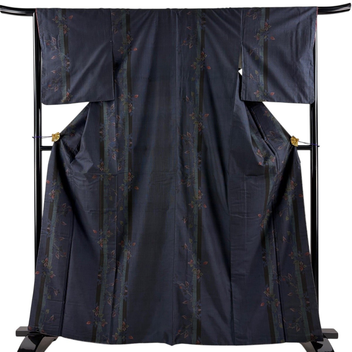 美品】 大島紬 身丈164cm 裄丈65.5cm M 袷 証紙あり 草花 縦縞 純泥染