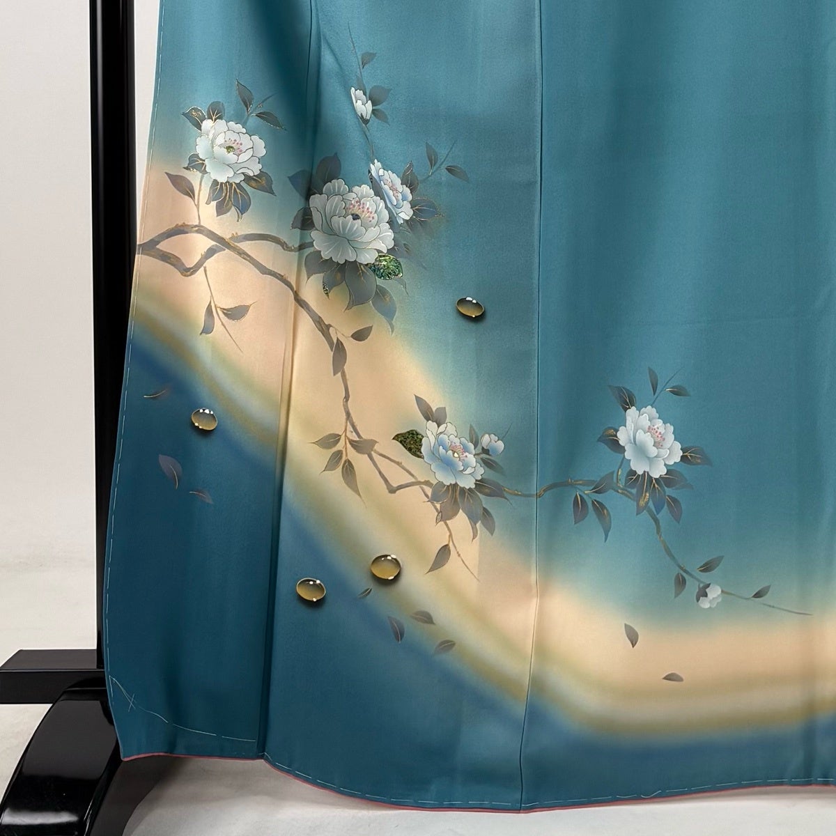付下げ 身丈167.5cm 裄丈68cm L 袷 椿 雫 金彩 ラメ 水色 正絹 秀品