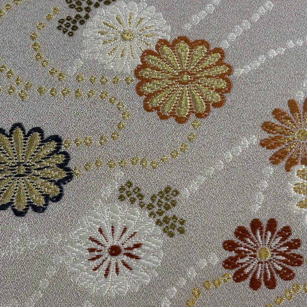 美品】 名古屋帯 秀品 菊 流水 金糸 灰色 正絹｜中古・古着