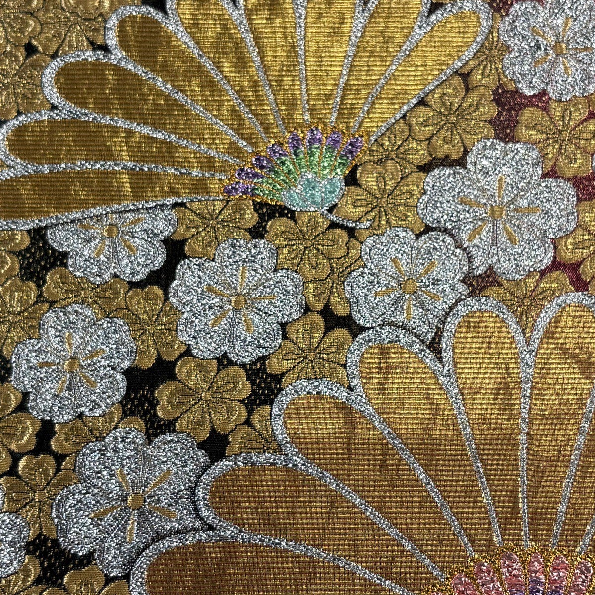 黒に金の波 桜の花 ☆だらり帯☆作り帯 NISHIORI 西陣 帯 袋帯【花柄