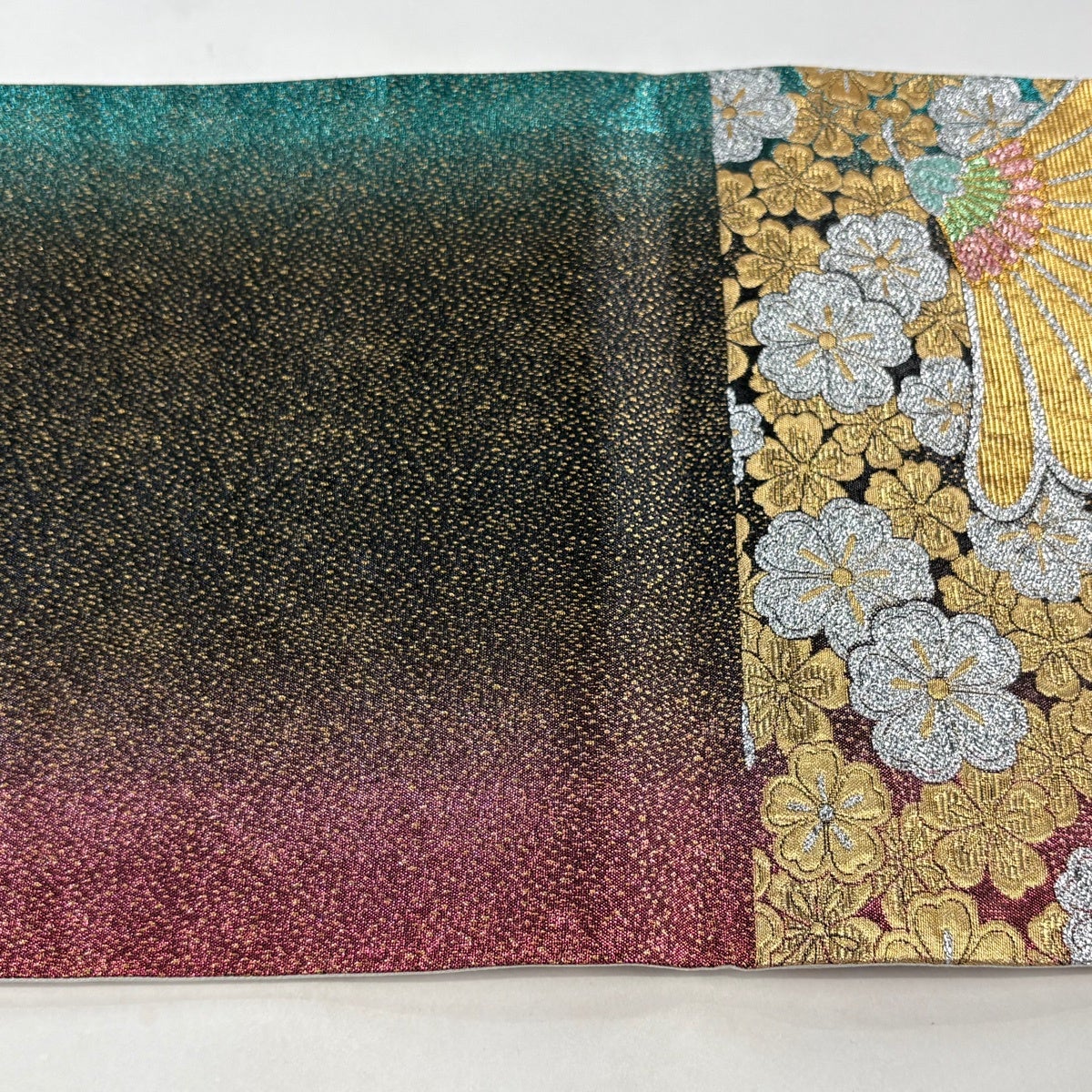 袋帯 秀品 桜 花 箔 金糸 黒灰 六通 正絹｜中古・古着・リサイクル着物