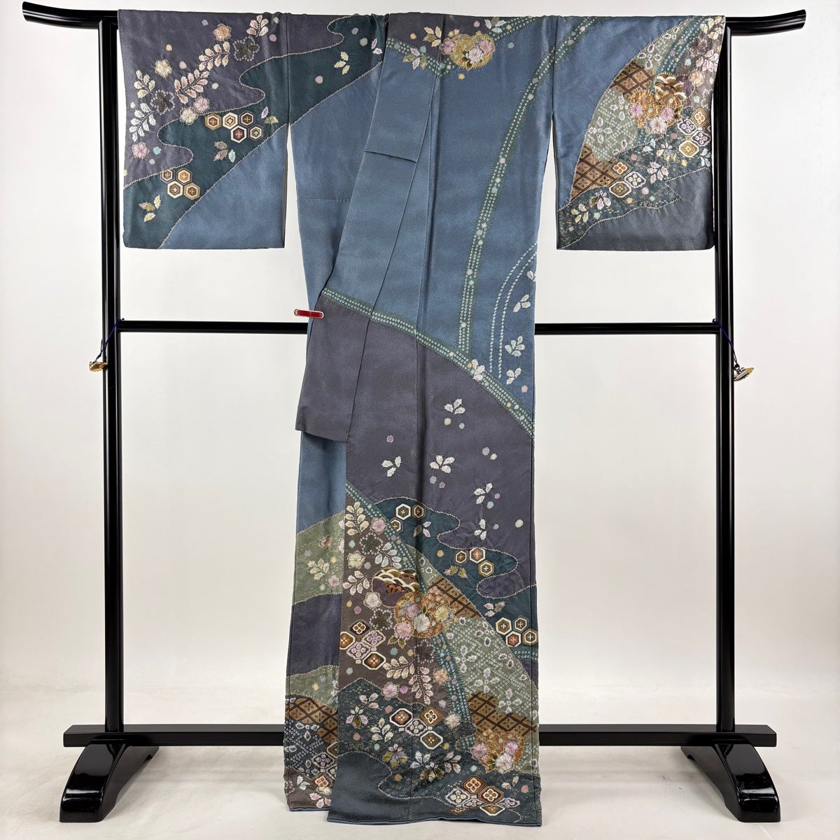 訪問着 身丈170cm 裄丈68.5cm L 袷 徳永憲峯 落款あり 辻が花 団扇 銀