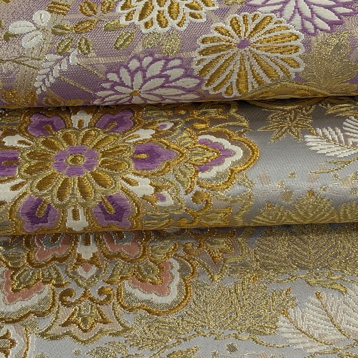 美品】 袋帯 逸品 じゅらく 落款あり じゅらく帝王紫 華文 草花 金銀糸