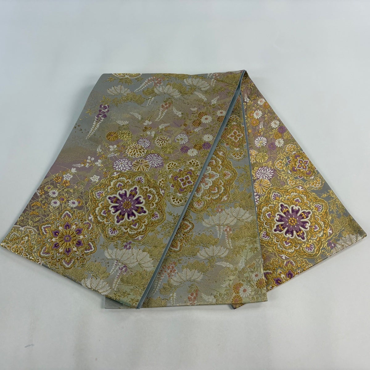 美品】 袋帯 逸品 じゅらく 落款あり じゅらく帝王紫 華文 草花 金銀糸