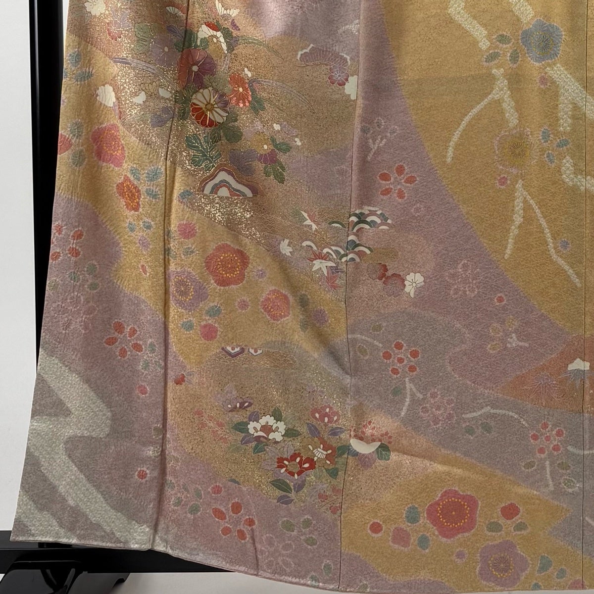 訪問着 身丈158.5cm 裄丈65cm M 袷 菊 梅 金糸 金彩 薄紫 正絹 名品