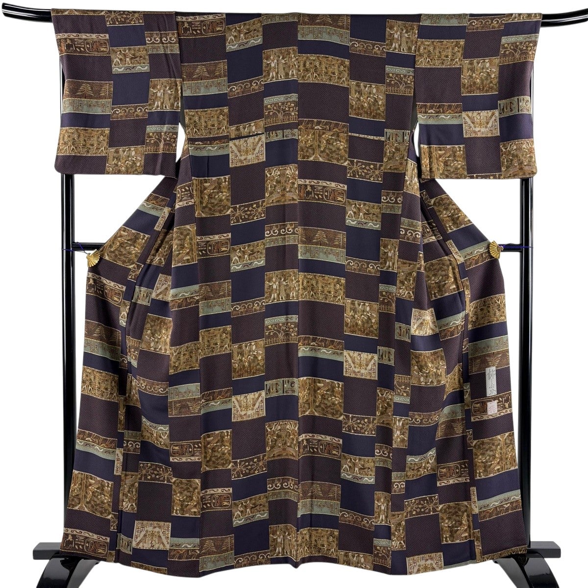 No.196　小紋　柿しぶ染　ちりめん　期間限定5/27〜31 美品】 小紋 身丈161cm 裄丈68.5cm L 袷 柿しぶ染 落款あり コプト柄