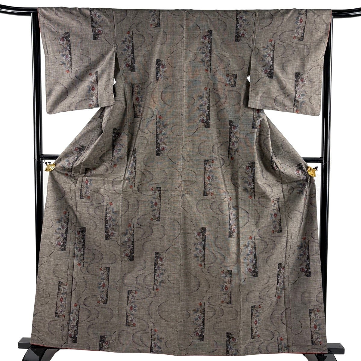 美品】 紬 身丈160cm 裄丈66cm M 袷 古瀬戸 茄子子 茶紫 正絹 優品
