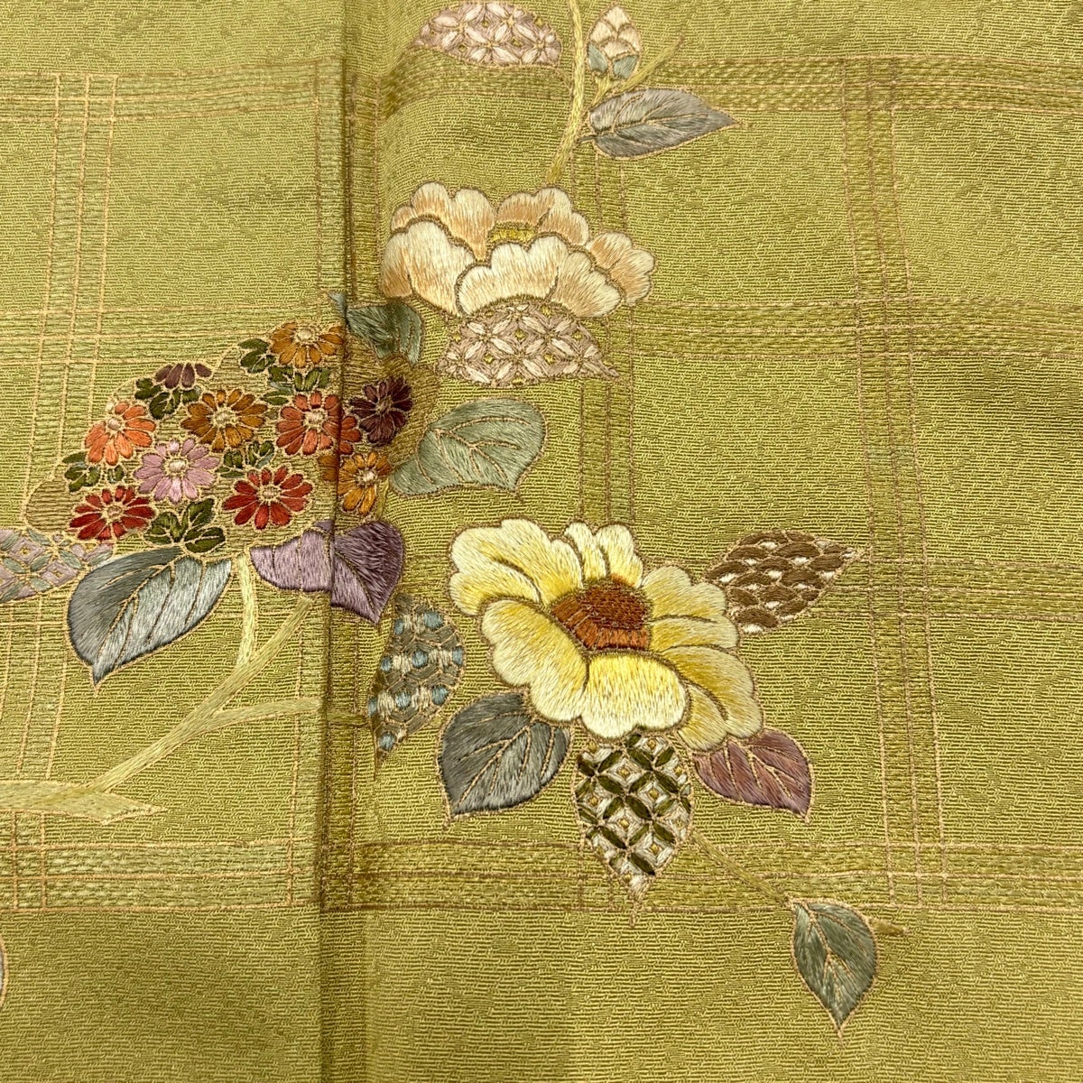 30%OFF 【美品】 訪問着 身丈153cm 裄丈64cm M 袷 バチ衿 枝花 葉 刺繍