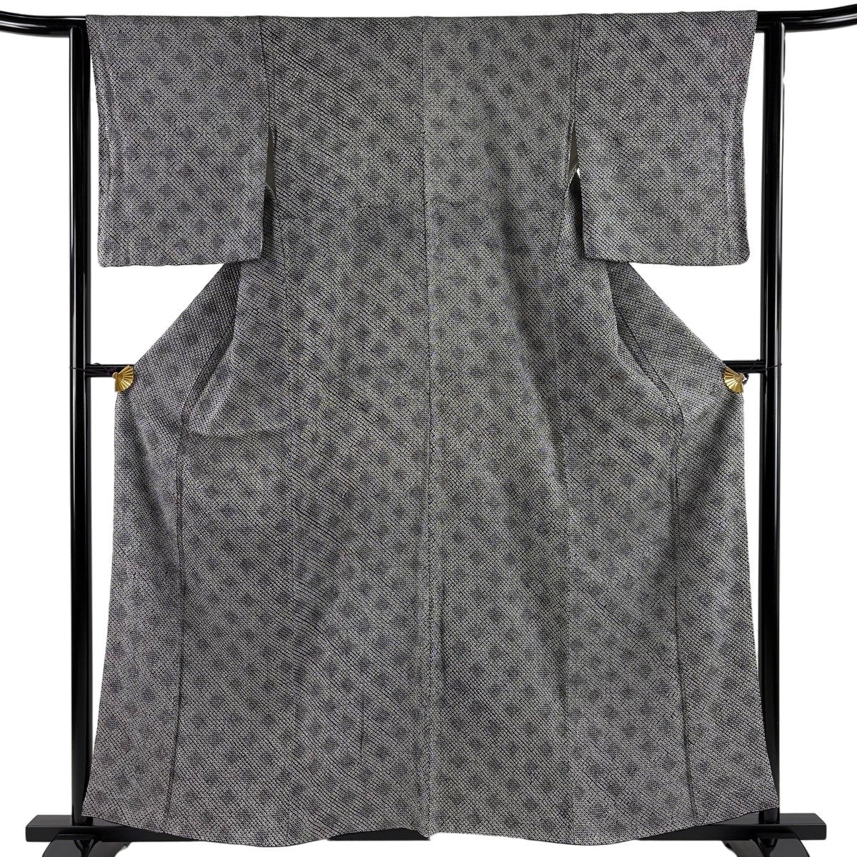 ★専用★美品 小紋 身丈159cm 黒色 シルバー 蒔糊散らし お洒落 正絹 美品】 小紋 身丈159cm 裄丈62.5cm S 袷 総絞り 幾何学 黒 正絹 秀品