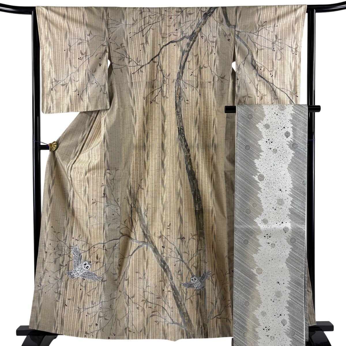 裄約68㎝ 美山紬　袷 美品】 訪問着 身丈161cm 裄丈63.5cm S 袷 紬地 袋帯セット 証紙あり