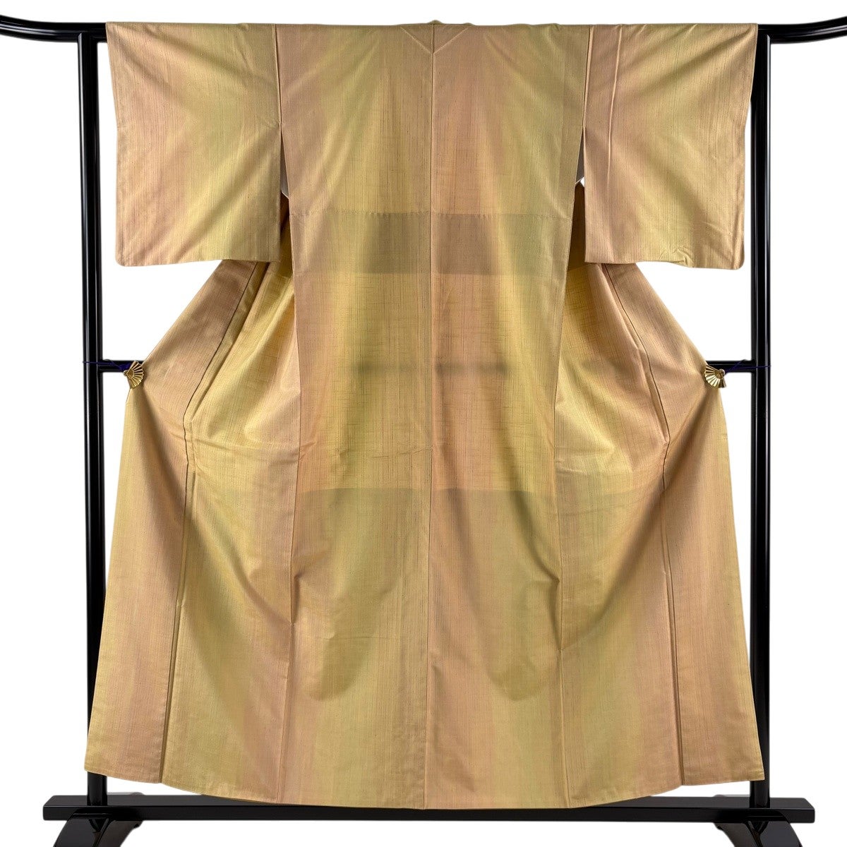 美品】 紬 身丈152.5cm 裄丈62cm S 袷 横縞 ベージュ 正絹 名品｜中古