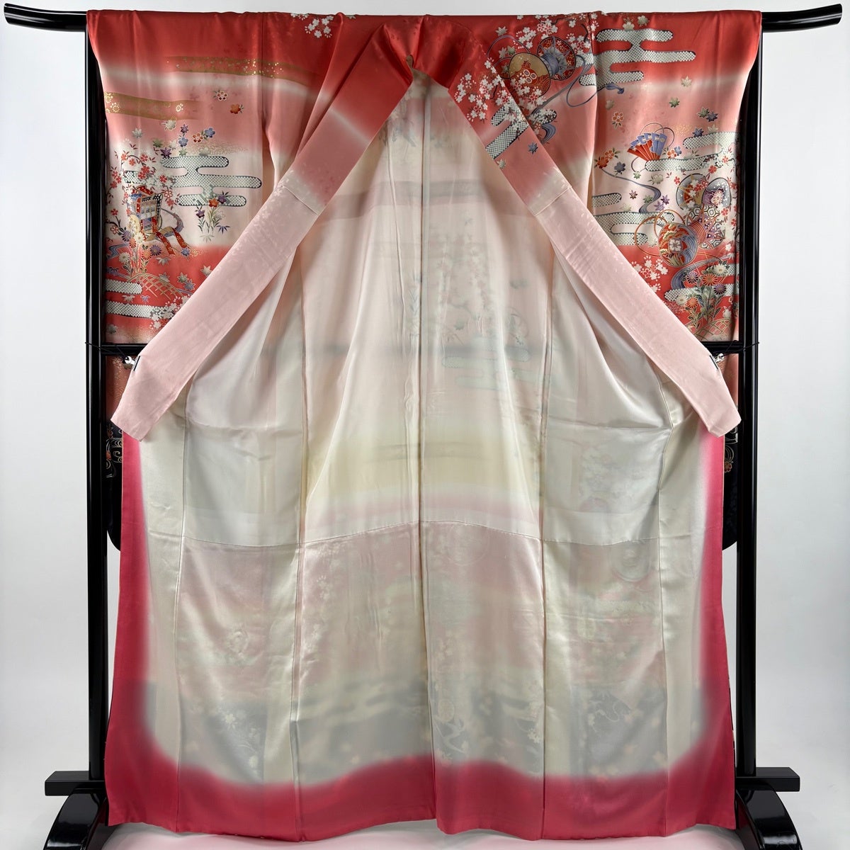 振袖 身丈166.5cm 裄丈67.5cm L 袷 鼓 桜 金銀彩 金糸 ピンク 正絹 秀