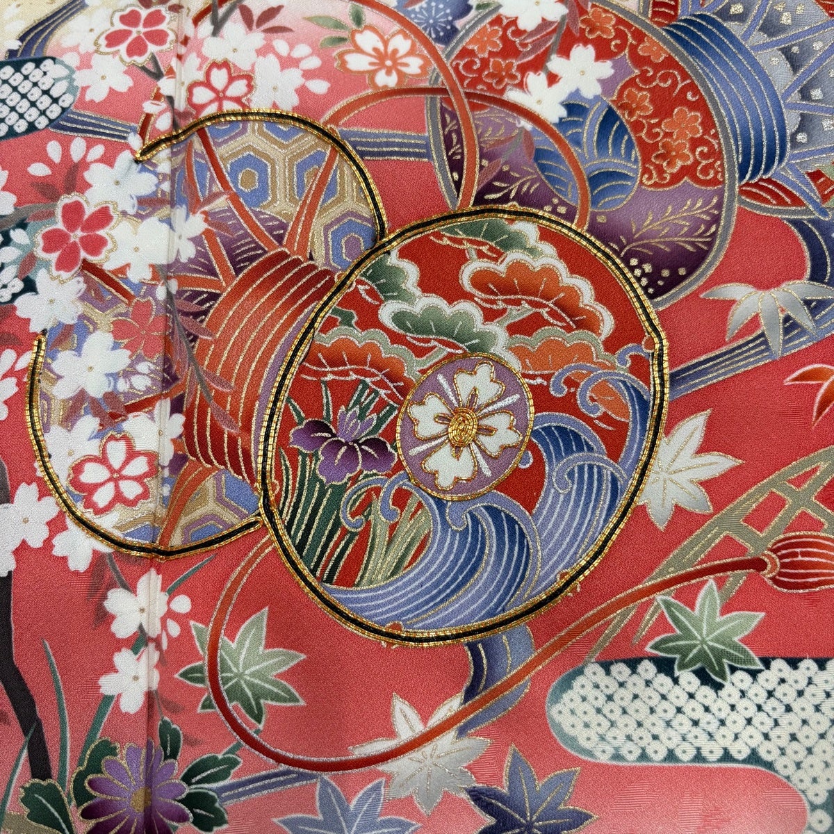 振袖 身丈166.5cm 裄丈67.5cm L 袷 鼓 桜 金銀彩 金糸 ピンク 正絹 秀